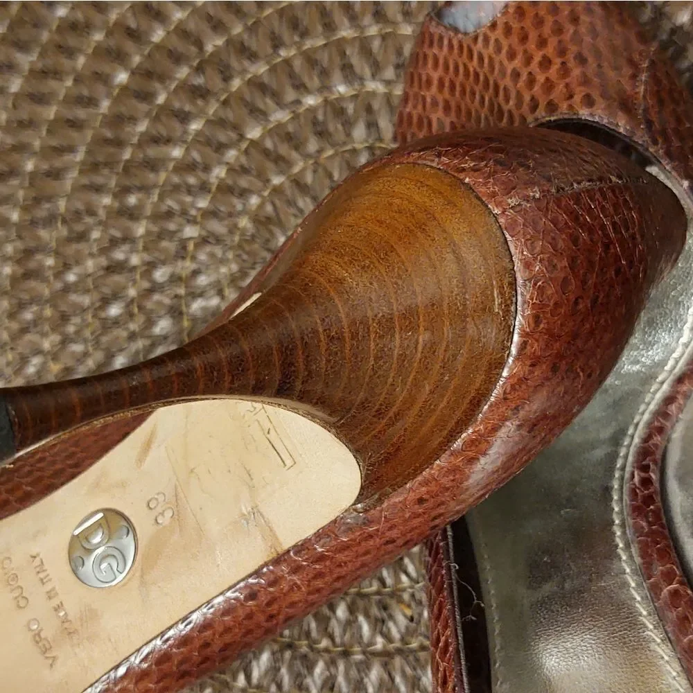Dolce and Gabbana Snakeskin Peep Toe Heels Size 39
